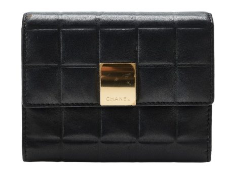 Chanel Chocolate Bar Three Folded Wallet Black Leather Lady Chanel Online Hot Sale