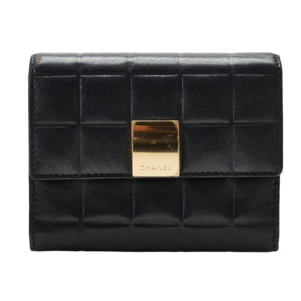 Chanel Chocolate Bar Three Folded Wallet Black Leather Lady Chanel Online Hot Sale