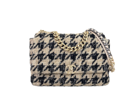 Maxi Chanel 19 Houndstooth Tweed 19K Beige Black Flap Bag Online now