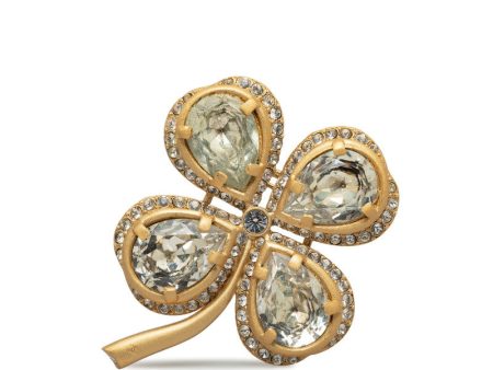 CHANEL Vintage Brooch Clover Rhinestone Gold Plating Online Hot Sale