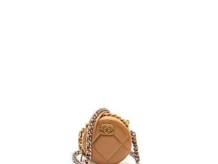 Chanel 19 Round Clutch with Chain Lambskin Caramel Multicolour Hardware (Microchip) Cheap