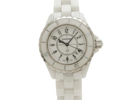 Chanel J12 White Ceramic White 33mm Date Lady QZ Quartz Watch H0968 on Sale