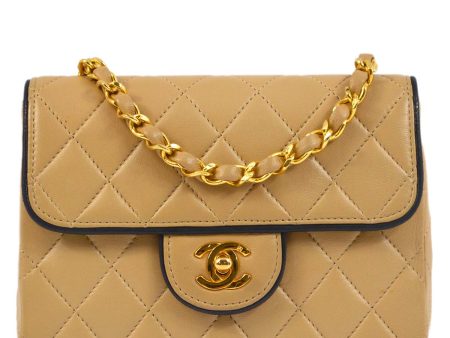 Chanel * 1989-1991 Beige Lambskin Mini Classic Square Flap Shoulder Bag 17 Supply