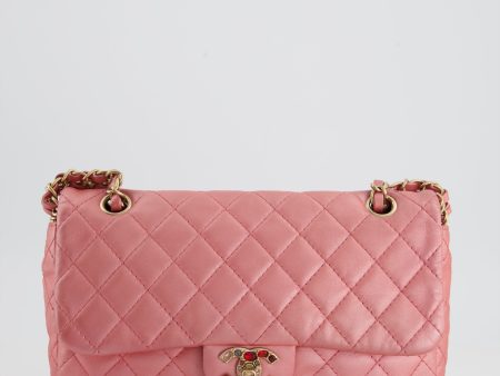 *LIMITED EDITION* Chanel Pink Metallic Single Flap Shoulder Bag in Lambskin Leather with Gold and Precious Stone Hardware Discount