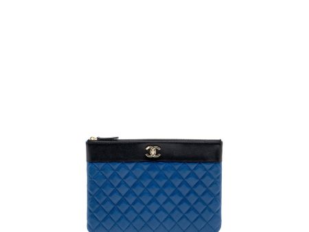 Chanel CC Logo Quilted Zip Pouch   Clutch shiny sheepskin Black  Blue GHW Discount