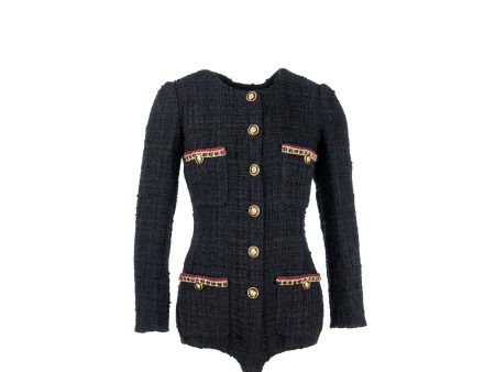 Chanel 21A Size 34 Jumpsuit Jacket Tweed Black Burgundy Gold Sale