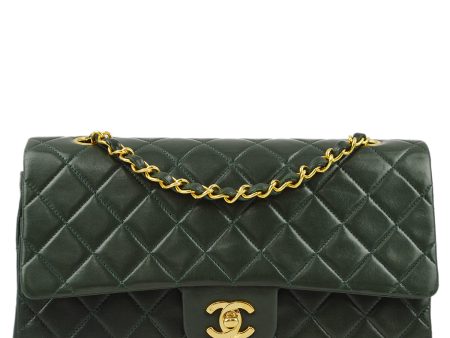 Chanel * 1989-1991 Green Lambskin Medium Classic Double Flap Shoulder Bag For Sale