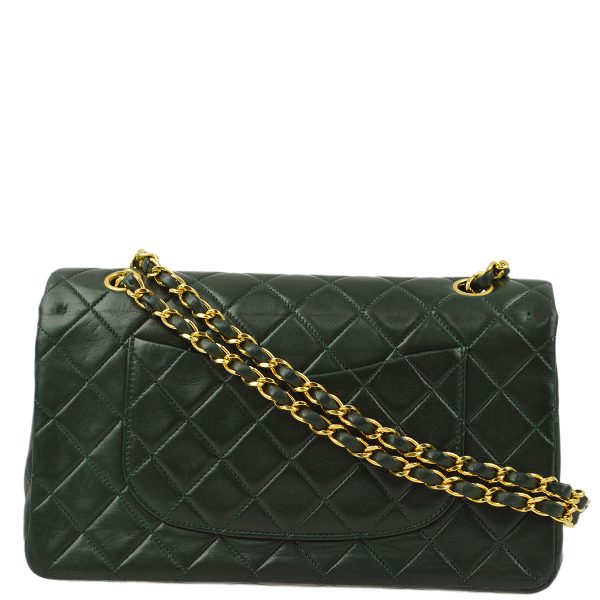 Chanel * 1989-1991 Green Lambskin Medium Classic Double Flap Shoulder Bag For Sale