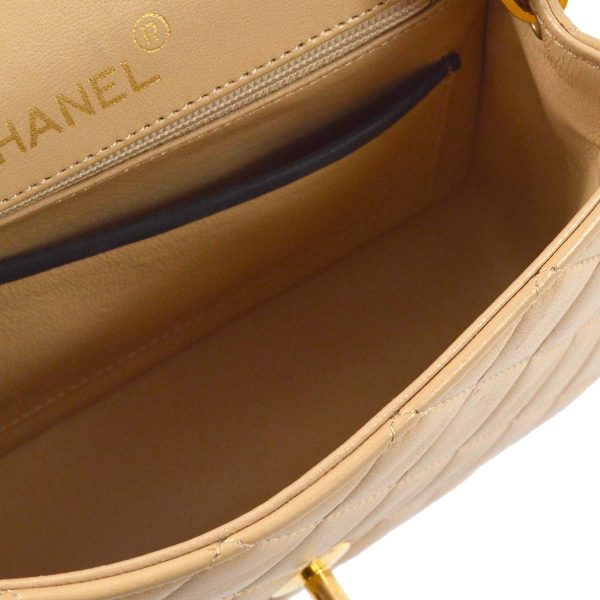 Chanel * 1989-1991 Beige Lambskin Mini Classic Square Flap Shoulder Bag 17 Supply