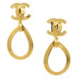 Chanel Dangle Hoop Earrings Gold Clip-On 96P Cheap