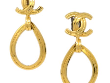 Chanel Dangle Hoop Earrings Gold Clip-On 96P Cheap